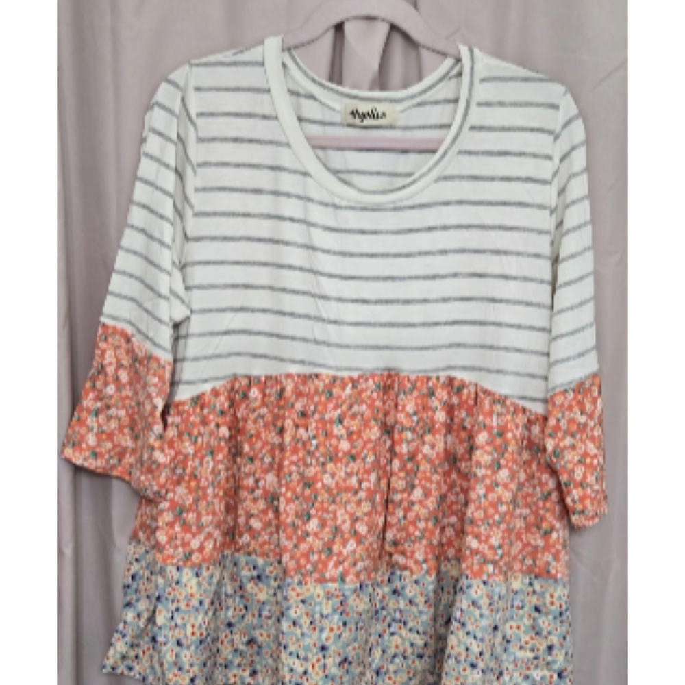 Stylish Women's Striped and Floral Blouse